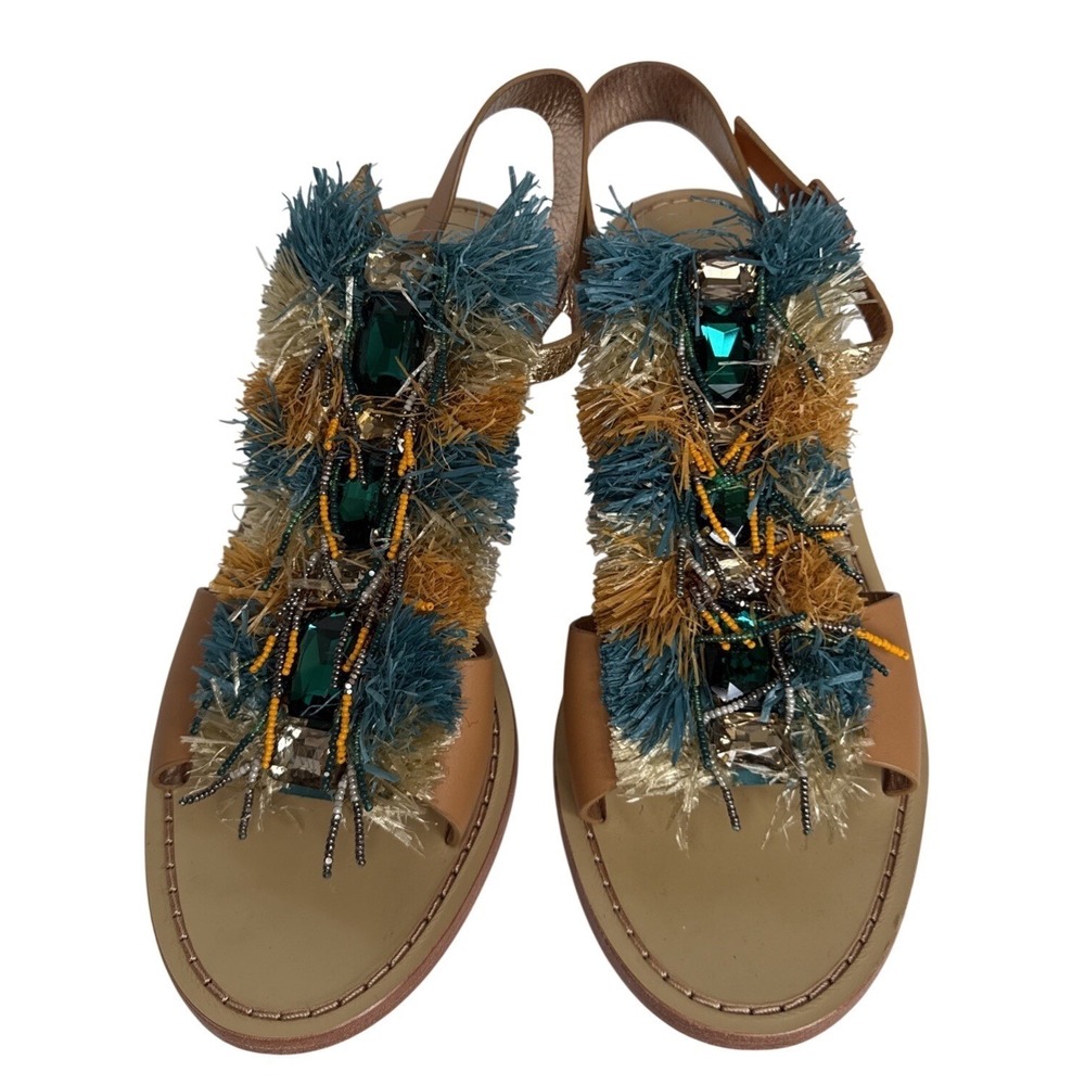 Sanchita Dilochia Embellished Fringe Slingback Sandal EU40 US9 Festival Bohemian